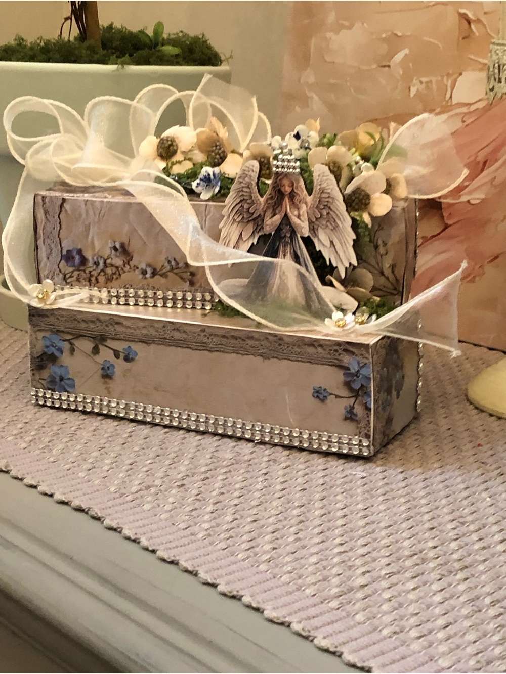Decorative Angel Accent Box in Cream and Blue